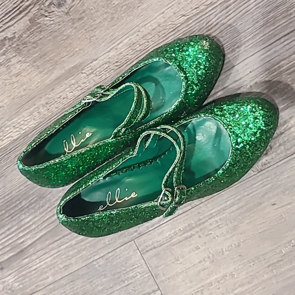 Ellie Doublen Strap High Heel Emereld Glittler Platforms  Size 6 - Picture 3 of 7